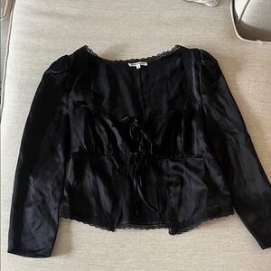 Reformation Elegant Black Tie-Front Blouse